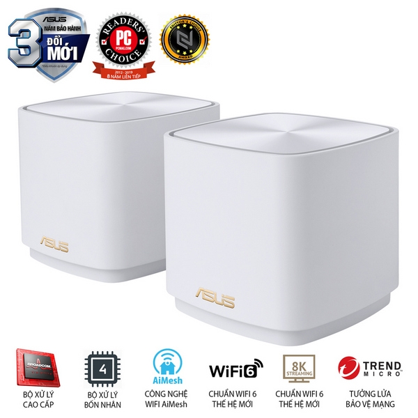 Bộ phát wifi 6 Asus XD4 (W-2-PK) 2-Pack mesh AX1800 màu trắng