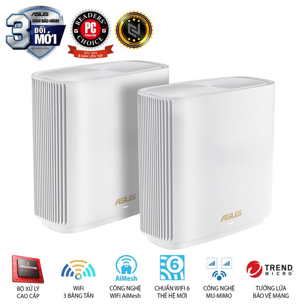 Bộ phát wifi wifi 6 Asus Mesh XT8 2-Pack AX6000 màu trắng