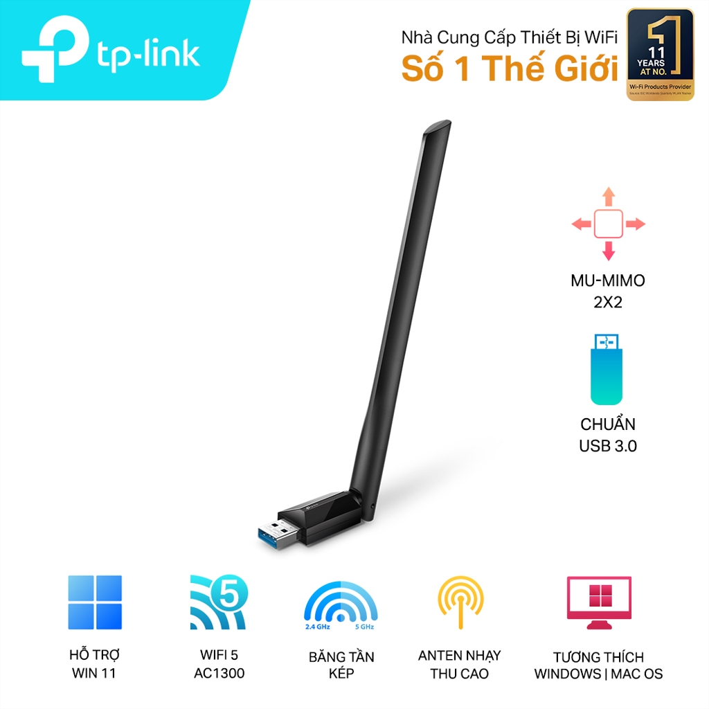 Cạc mạng Wifi USB TP-Link Archer T3U Plus AC1300Mbps