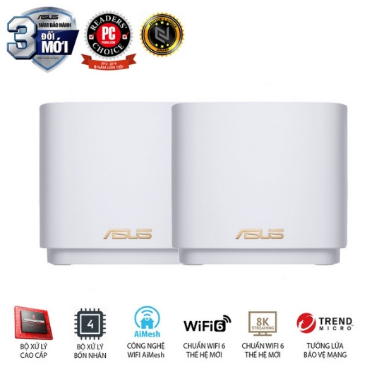 Bộ phát wifi 6 Asus XD4 (W-2-PK) 2-Pack mesh AX1800 màu trắng