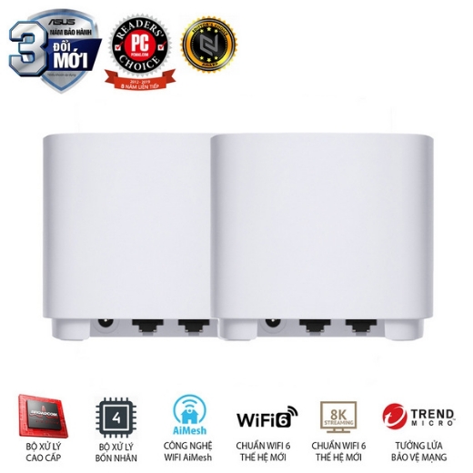 Bộ phát wifi 6 Asus XD4 (W-2-PK) 2-Pack mesh AX1800 màu trắng